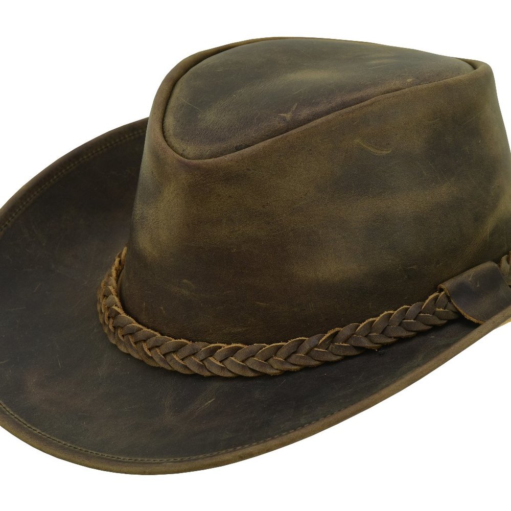 Lesa Collection Rodeo Leather Outback Hat For Men and Women Shapeable Wide Brim